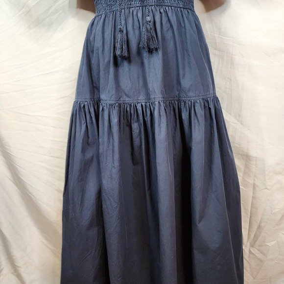 MOON RIVER Size Large Anthropologie Boho Chic Cottagecore Navy Tiered Maxi Dress - Picture 11 of 14